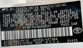 663.to1k16 Toyota Camry 2016 Fuse Box Cabin 104549937